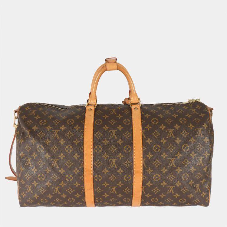 Pre Owned Louis Vuitton Vintage Brown Monogram Canvas Keepall Bandouliere 55 Duffel Bag