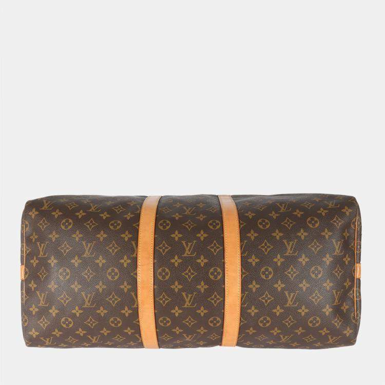 Pre Owned Louis Vuitton Vintage Brown Monogram Canvas Keepall Bandouliere 55 Duffel Bag