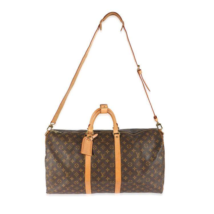 Pre Owned Louis Vuitton Vintage Brown Monogram Canvas Keepall Bandouliere 55 Duffel Bag
