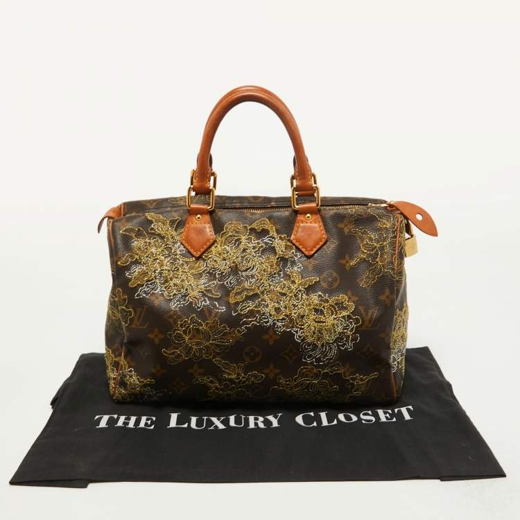 Pre Owned Louis Vuitton Monogram Canvas and Leather Limited Edition Dentelle Speedy 30 Bag