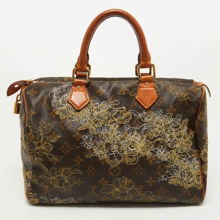 Pre Owned Louis Vuitton Monogram Canvas and Leather Limited Edition Dentelle Speedy 30 Bag