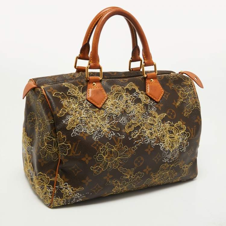Pre Owned Louis Vuitton Monogram Canvas and Leather Limited Edition Dentelle Speedy 30 Bag