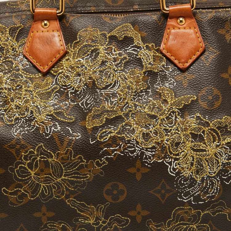 Pre Owned Louis Vuitton Monogram Canvas and Leather Limited Edition Dentelle Speedy 30 Bag