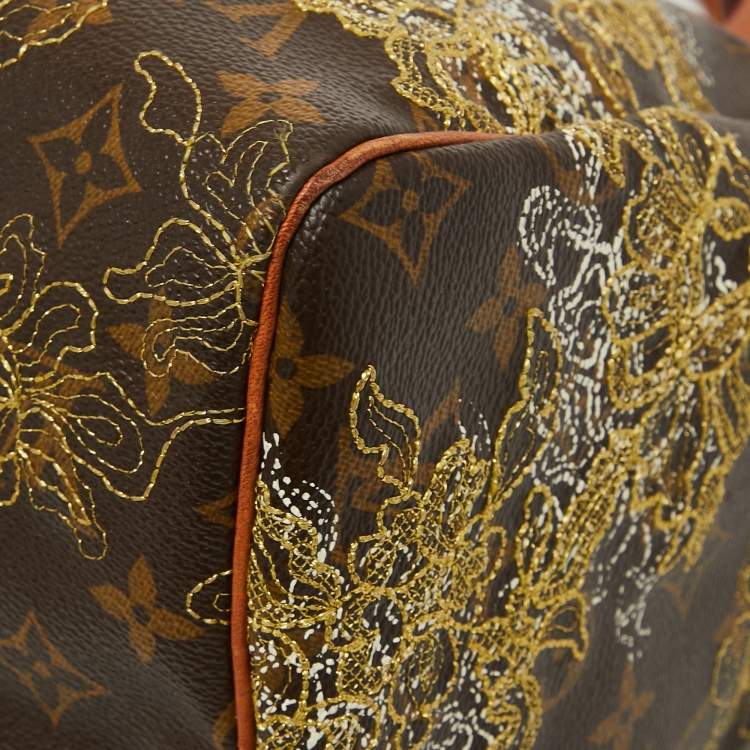 Pre Owned Louis Vuitton Monogram Canvas and Leather Limited Edition Dentelle Speedy 30 Bag