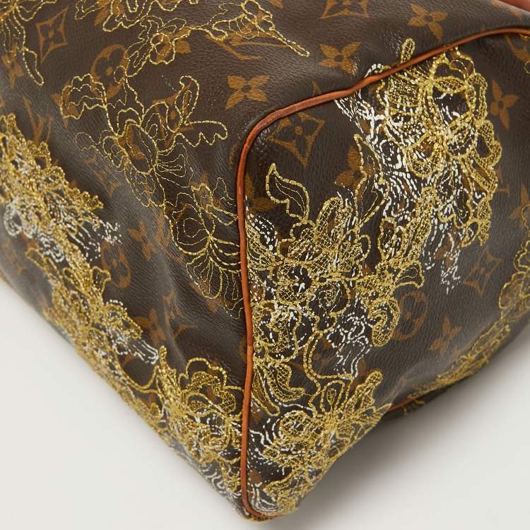 Pre Owned Louis Vuitton Monogram Canvas and Leather Limited Edition Dentelle Speedy 30 Bag