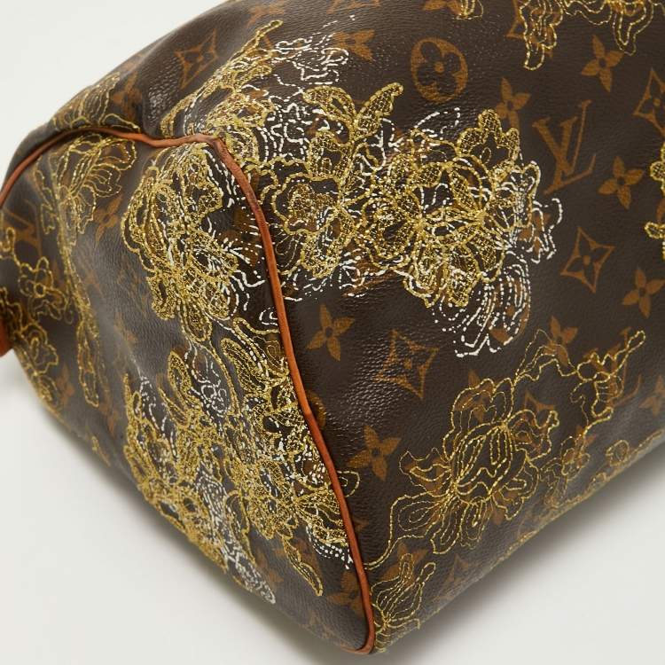 Pre Owned Louis Vuitton Monogram Canvas and Leather Limited Edition Dentelle Speedy 30 Bag