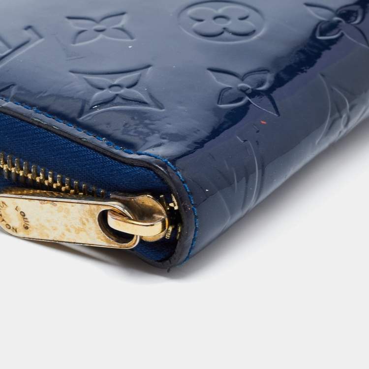 Pre Owned Louis Vuitton Navy Blue Monogram Vernis Zippy Wallet