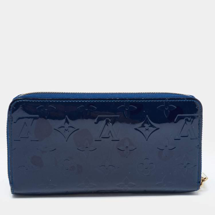 Pre Owned Louis Vuitton Navy Blue Monogram Vernis Zippy Wallet
