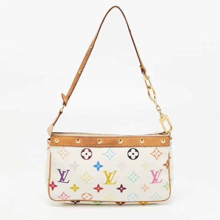 Pre Owned Louis Vuitton White Monogram Multicolore Canvas Pochette Accessories