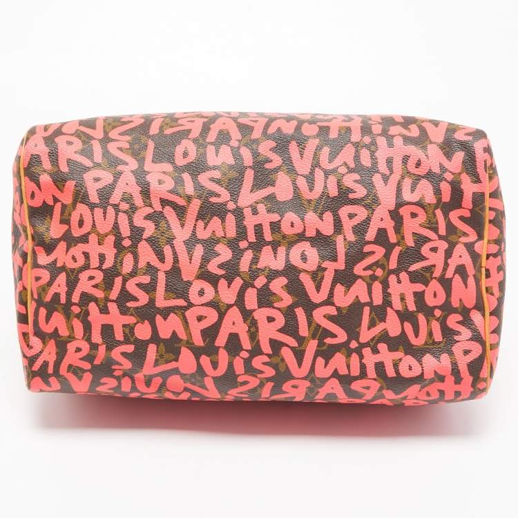 Pre Owned Louis Vuitton Pink Monogram Canvas Graffiti Stephen Sprouse Speedy 30 Bag