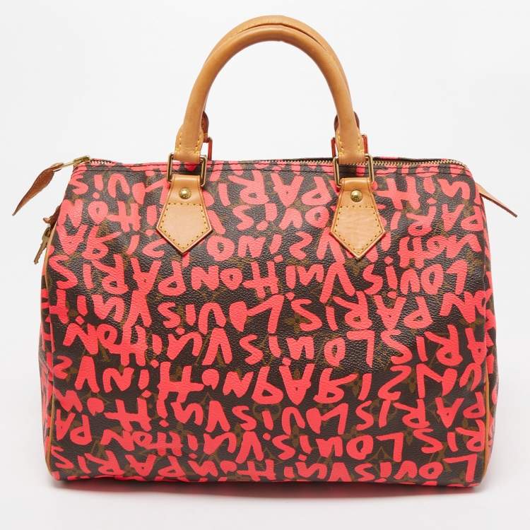 Pre Owned Louis Vuitton Pink Monogram Canvas Graffiti Stephen Sprouse Speedy 30 Bag