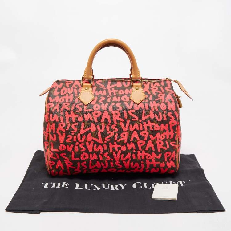 Pre Owned Louis Vuitton Pink Monogram Canvas Graffiti Stephen Sprouse Speedy 30 Bag