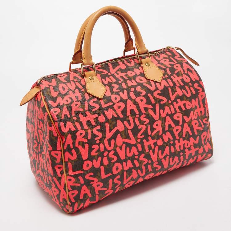 Pre Owned Louis Vuitton Pink Monogram Canvas Graffiti Stephen Sprouse Speedy 30 Bag