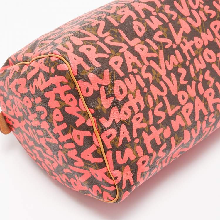 Pre Owned Louis Vuitton Pink Monogram Canvas Graffiti Stephen Sprouse Speedy 30 Bag