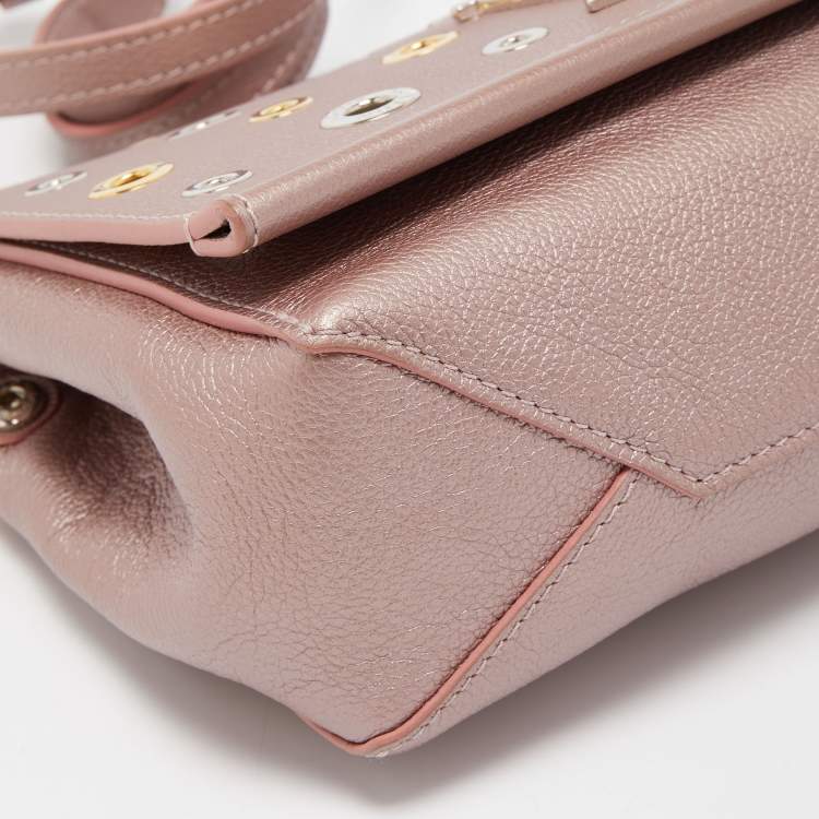 Pre Owned Louis Vuitton Metallic Pink Leather Eyelets Lockme II Bag