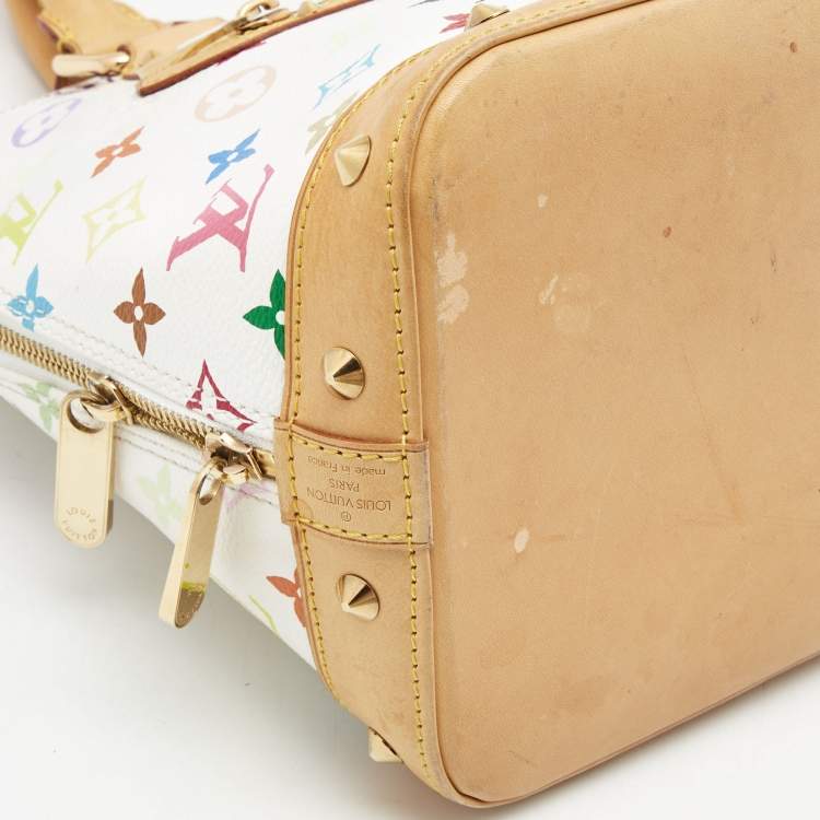 Pre Owned Louis Vuitton White Multicolor Monogram Canvas Alma PM Bag