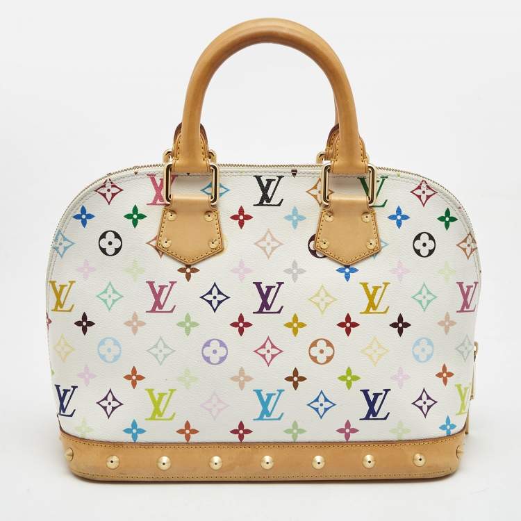 Pre Owned Louis Vuitton White Multicolor Monogram Canvas Alma PM Bag