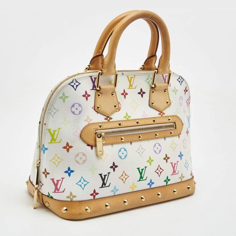 Pre Owned Louis Vuitton White Multicolor Monogram Canvas Alma PM Bag