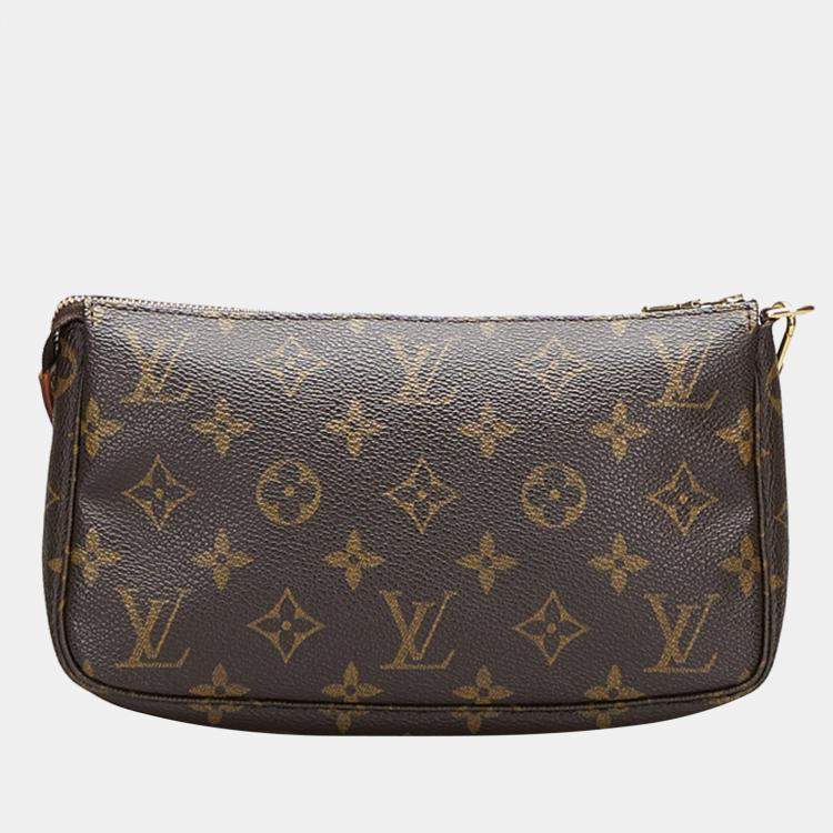 Pre Owned Louis Vuitton Brown Canvas Monogram Pochette Accessoires Long Strap bag