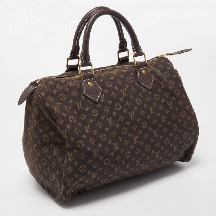 Pre Owned Louis Vuitton Ebene Monogram Canvas Mini Lin Speedy 30 Bag
