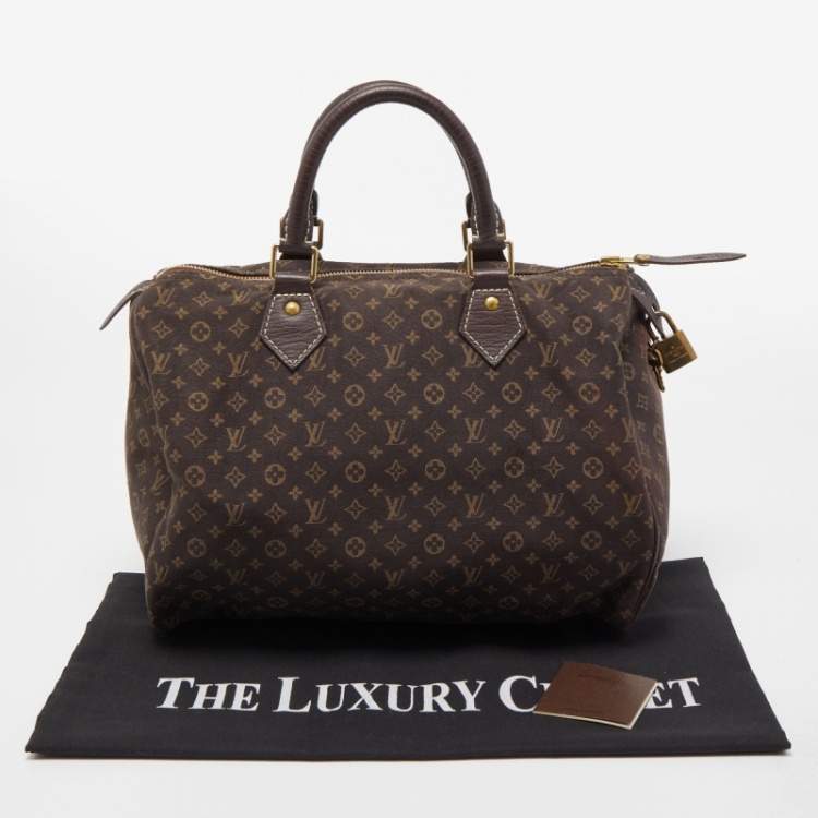 Pre Owned Louis Vuitton Ebene Monogram Canvas Mini Lin Speedy 30 Bag