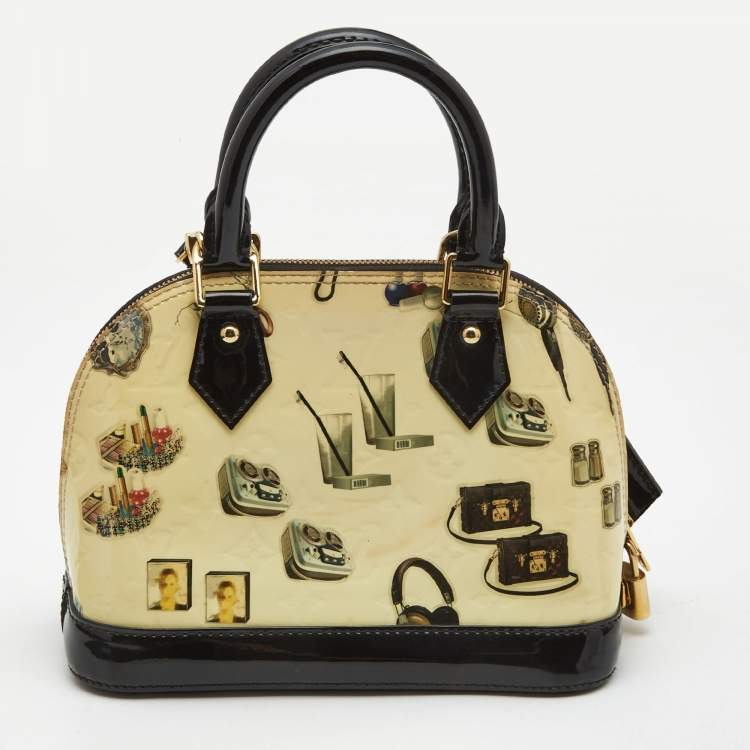 Pre Owned Louis Vuitton Black Monogram Vernis Stickers Alma BB Bag
