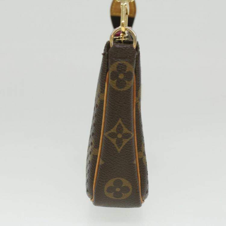Pre Owned Louis Vuitton Brown Monogram Perforated Canvas Pochette Accessories Shoulder Bag