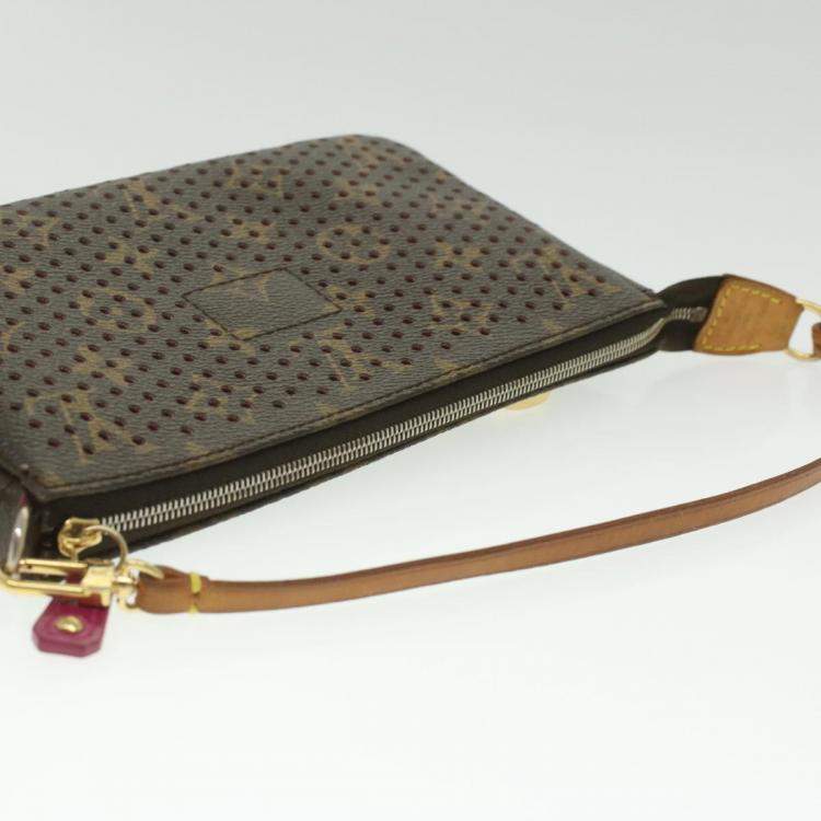 Pre Owned Louis Vuitton Brown Monogram Perforated Canvas Pochette Accessories Shoulder Bag