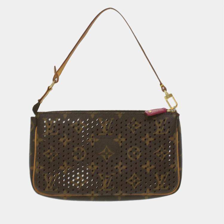 Pre Owned Louis Vuitton Brown Monogram Perforated Canvas Pochette Accessories Shoulder Bag
