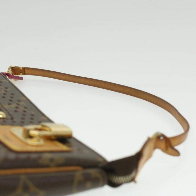 Pre Owned Louis Vuitton Brown Monogram Perforated Canvas Pochette Accessories Shoulder Bag