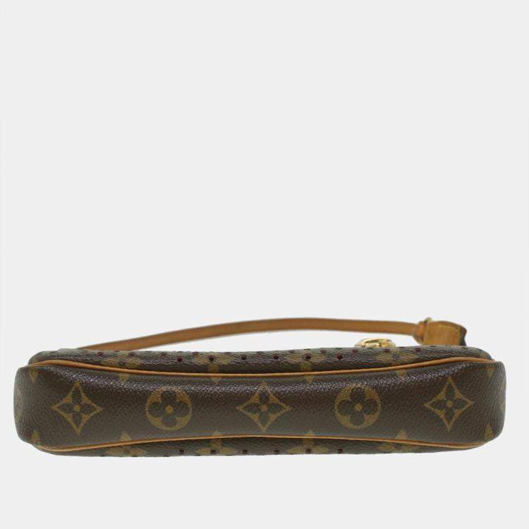 Pre Owned Louis Vuitton Brown Monogram Perforated Canvas Pochette Accessories Shoulder Bag