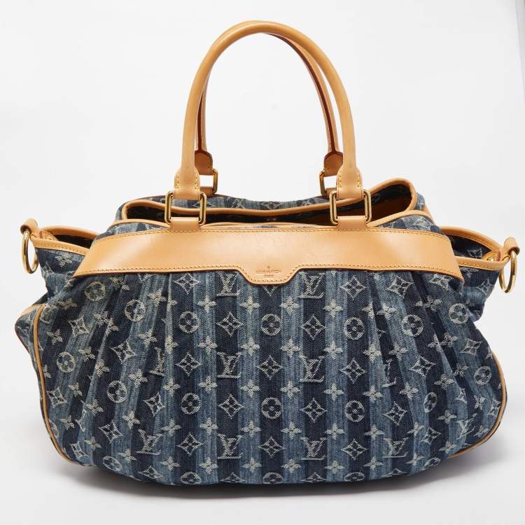 Pre Owned Louis Vuitton Blue Monogram Denim Limited Edition Porte Epaule Raye GM Bag