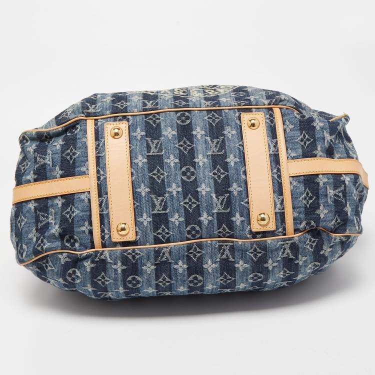 Pre Owned Louis Vuitton Blue Monogram Denim Limited Edition Porte Epaule Raye GM Bag