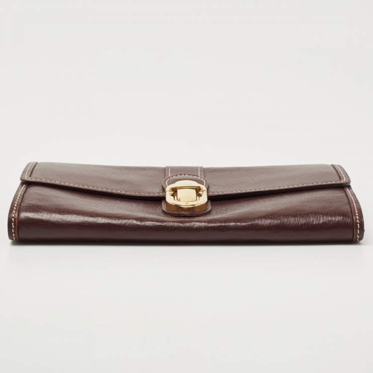 Pre Owned Louis Vuitton Brown Leather Pushlock Flap Continental Wallet