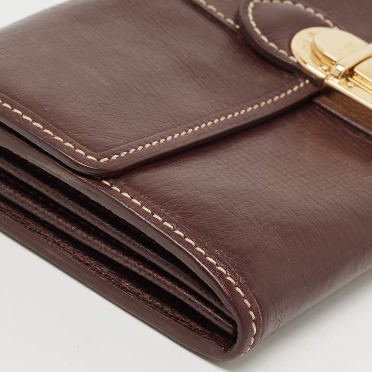 Pre Owned Louis Vuitton Brown Leather Pushlock Flap Continental Wallet