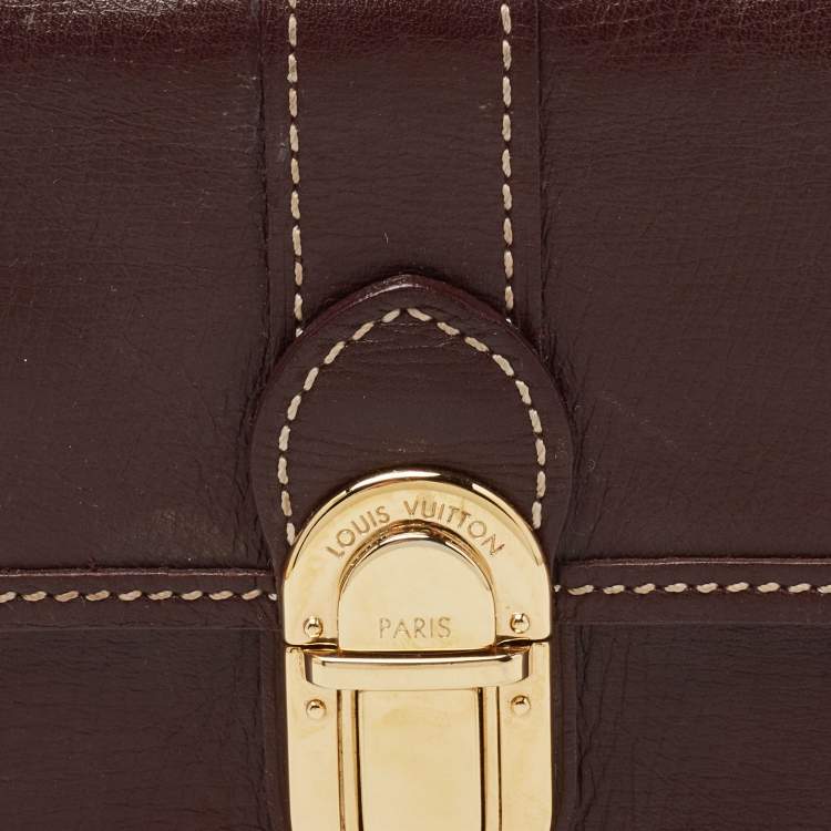 Pre Owned Louis Vuitton Brown Leather Pushlock Flap Continental Wallet