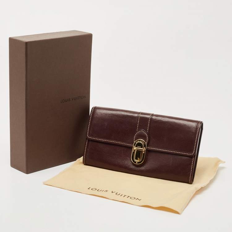 Pre Owned Louis Vuitton Brown Leather Pushlock Flap Continental Wallet