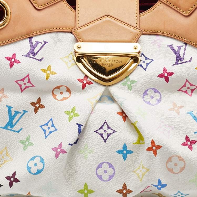 Pre Owned Louis Vuitton White Multicolor Monogram Canvas Ursula Bag