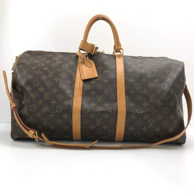 Pre Owned Louis Vuitton Brown Canvas Monogram Keepall Bandouliere 55 Duffel Bag