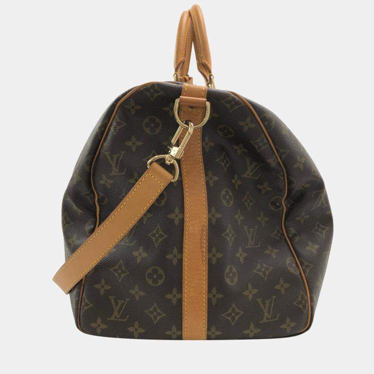 Pre Owned Louis Vuitton Brown Canvas Monogram Keepall Bandouliere 55 Duffel Bag