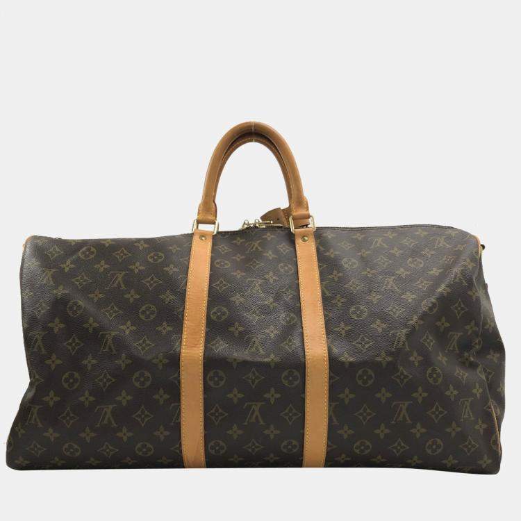 Pre Owned Louis Vuitton Brown Canvas Monogram Keepall Bandouliere 55 Duffel Bag
