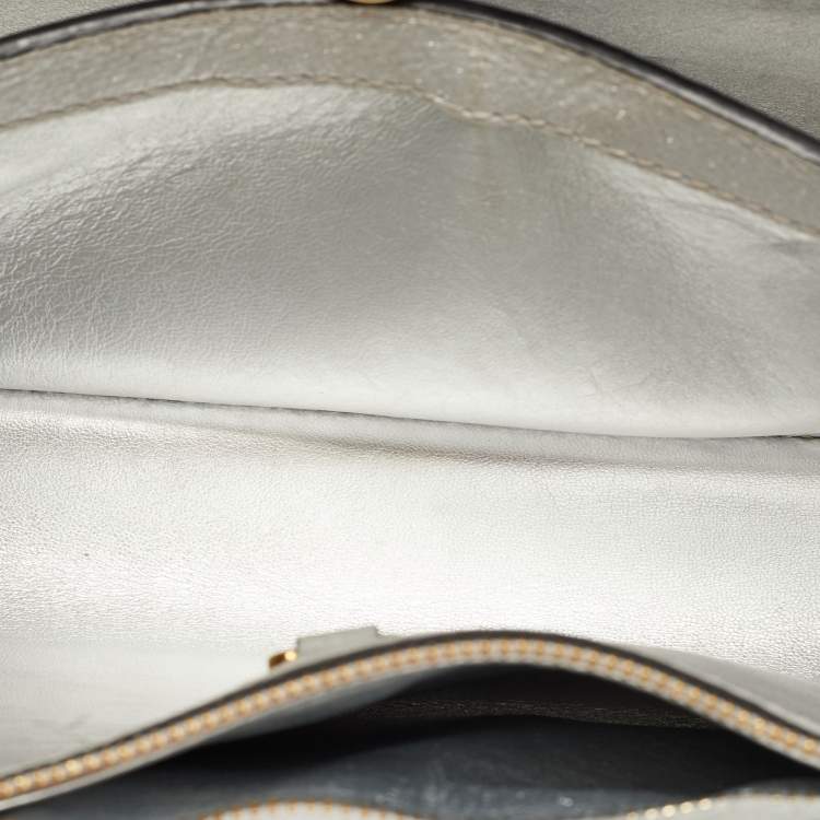 Pre Owned Louis Vuitton Silver Iridescent Leather Capucines BB Bag
