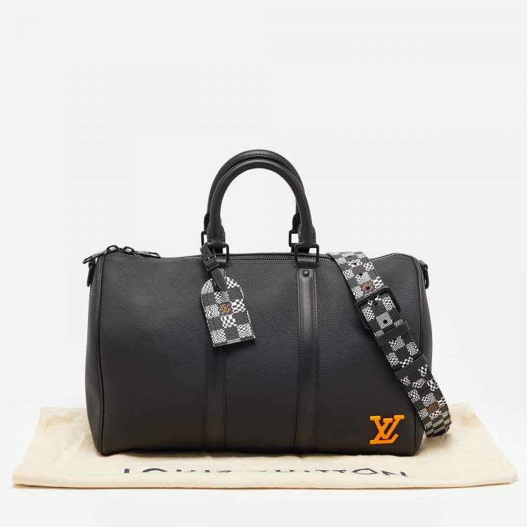 Pre Owned Louis Vuitton Black Damier Distorted Leather Keepall Bandouliere 40 Bag