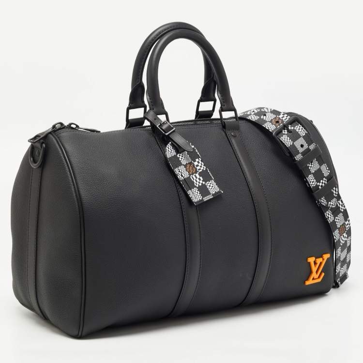 Pre Owned Louis Vuitton Black Damier Distorted Leather Keepall Bandouliere 40 Bag