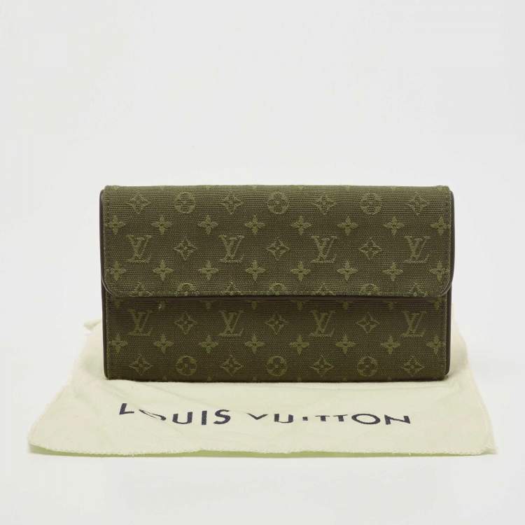 Pre Owned Louis Vuitton Khaki Green Mini Lin Canvas Porte Tresor International Wallet 