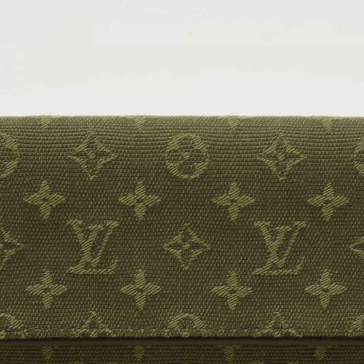 Pre Owned Louis Vuitton Khaki Green Mini Lin Canvas Porte Tresor International Wallet 