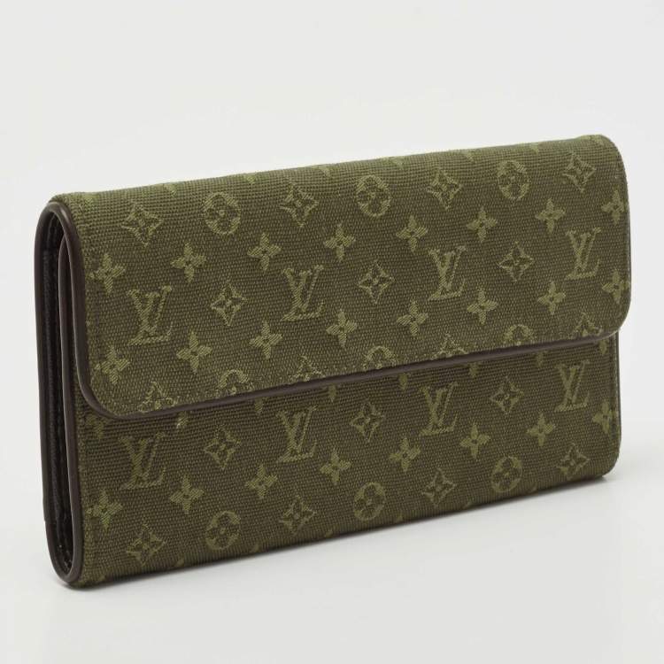 Pre Owned Louis Vuitton Khaki Green Mini Lin Canvas Porte Tresor International Wallet 