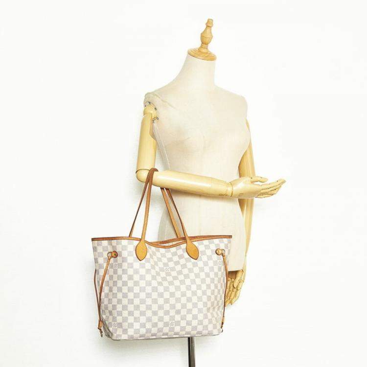 Pre Owned Louis Vuitton White Damier Azur Canvas Neverfull MM Tote Bag