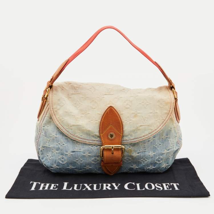 Pre Owned Louis Vuitton Blue Monogram Denim and Leather Limited Edition Sunshine Bag