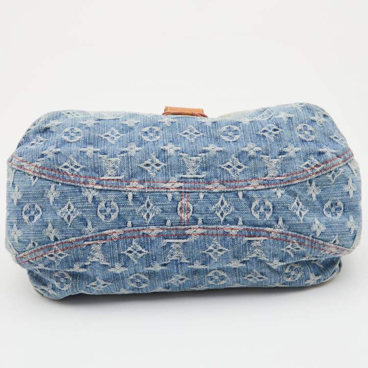 Pre Owned Louis Vuitton Blue Monogram Denim and Leather Limited Edition Sunshine Bag